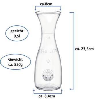 Preview: Glas Karaffe Misura 0,5L mit CE Eichring - 1 Stück